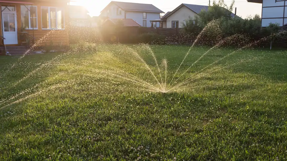 Irrigation system repair in progress - replacing a broken head on a residential lawn